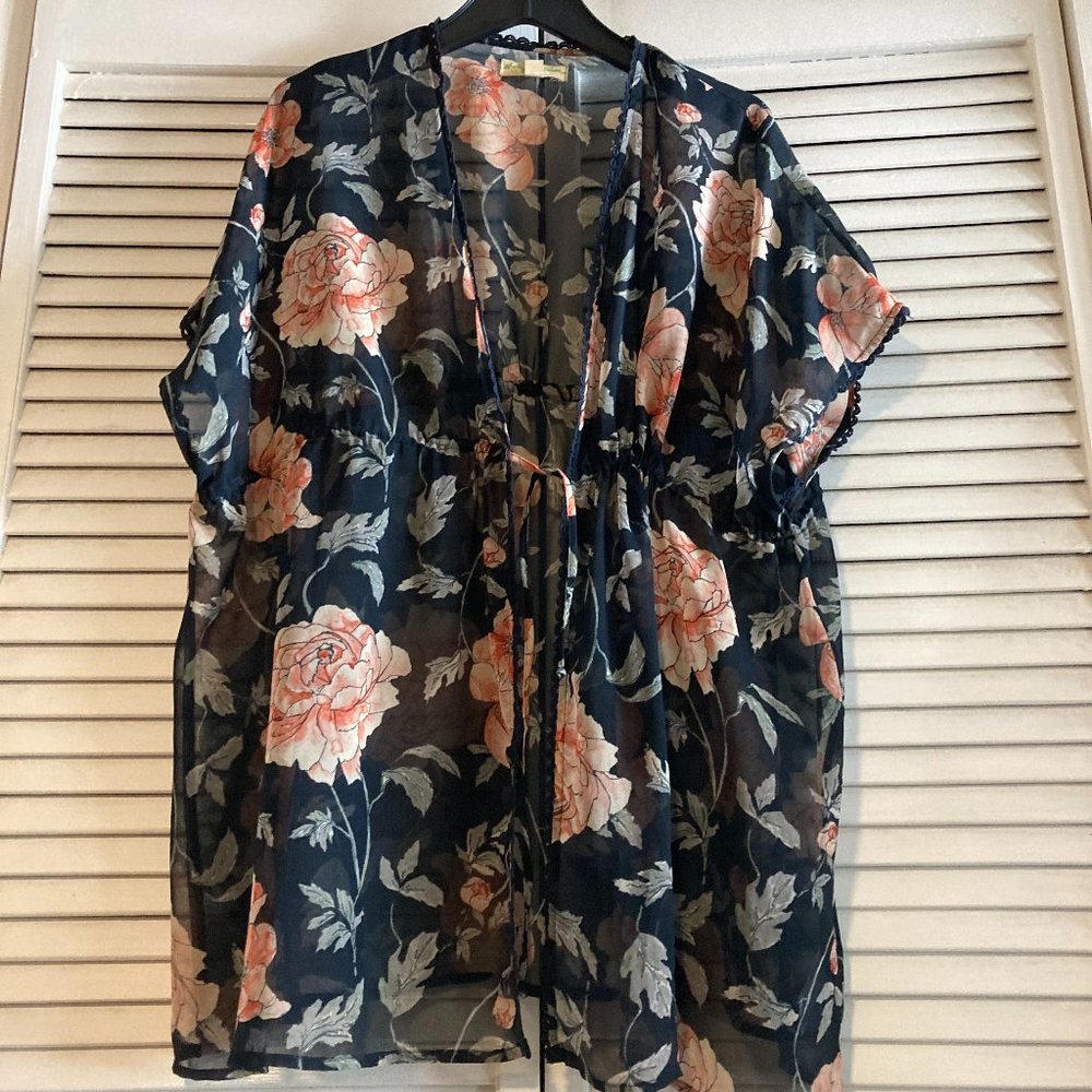 Black Cover with Pink Roses and Tie at Waist